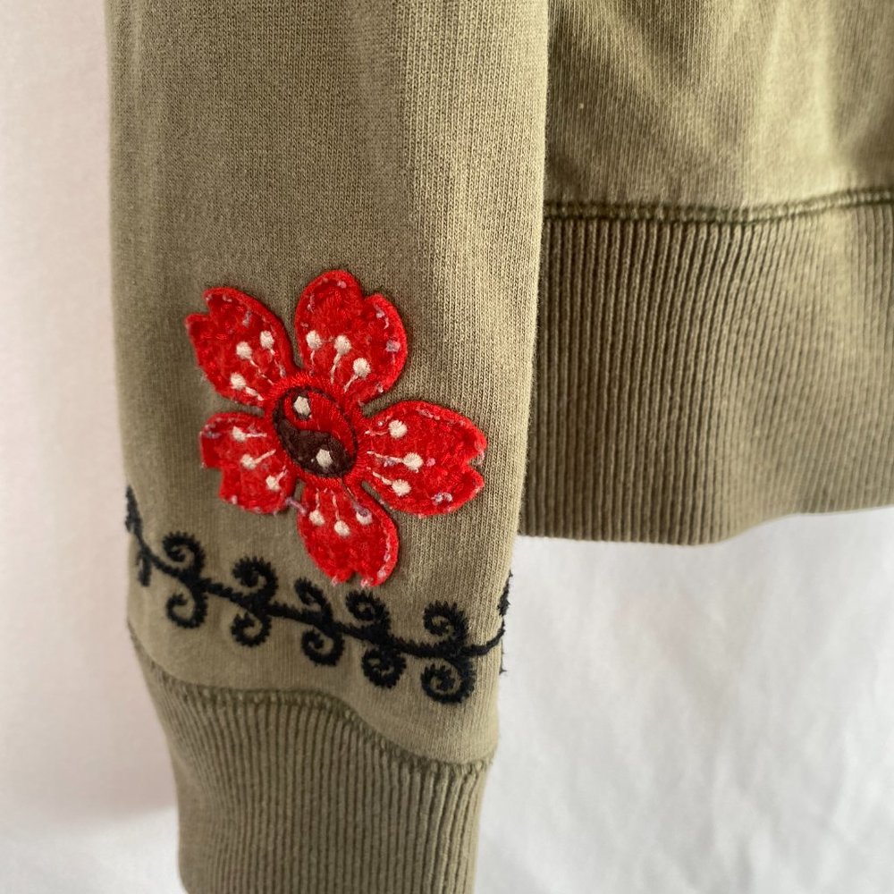 SOLD Lucky Brand Embroidered Khaki Green Zip Front Hoodie Sweatshirt NWOT - Picture 11 of 14